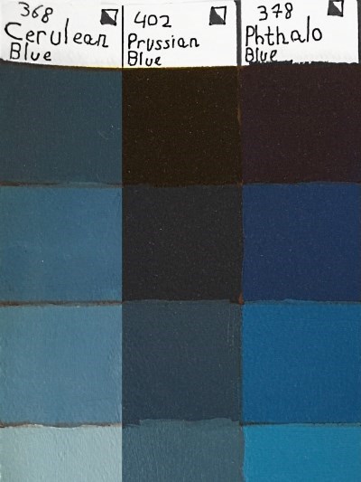 פלטת צבעי שמן כחולים, פרוסי, פתלו וצרוליין