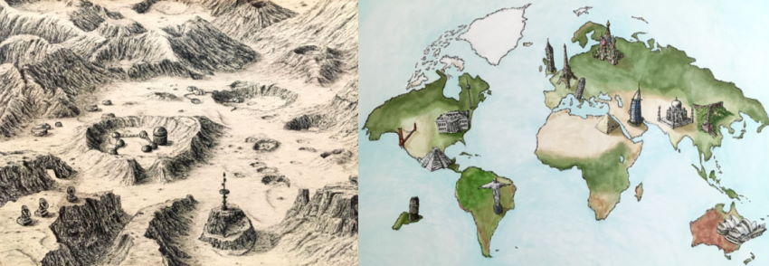 דוגמאות לציור של מפות עם עטים ומרקרים