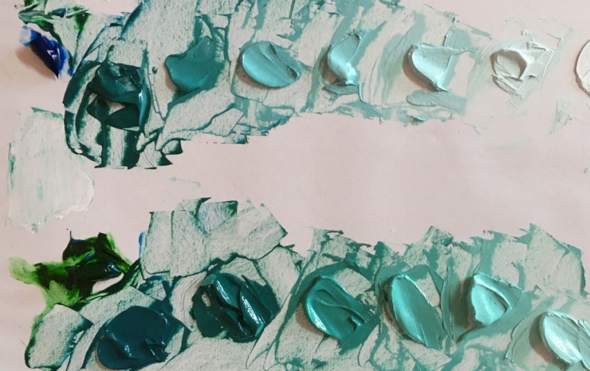 ערבוב צבע שמן טורקיז על ידי שימוש בפיגמנט ירוק וכחול