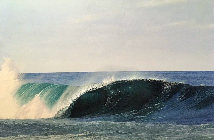 ציור שמן ריאליסטי של גל באוקיינוס, ציור נוף ימי