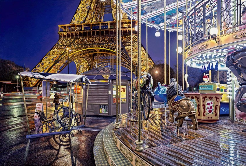 Eiffel tower & carousel painting by Nathan Walsh