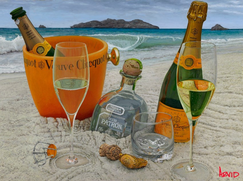 ציור שמן של שמפניה בים על ידי תומאס ארוויד