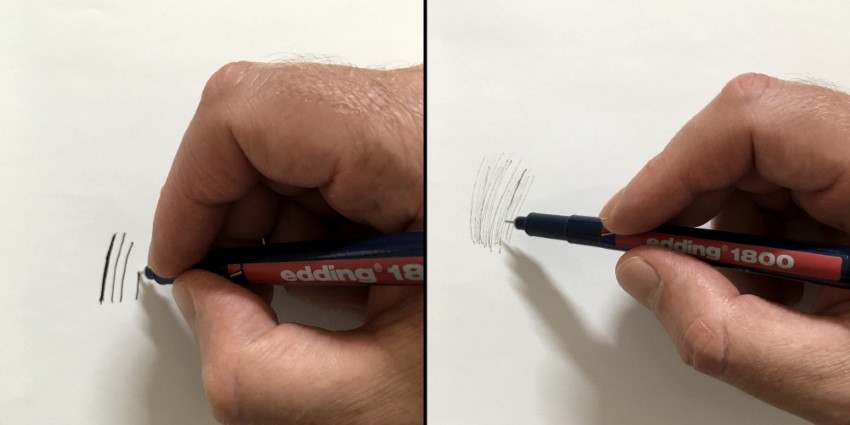 ציור קווים עם ערכי בהירות שונים בעזרת עט