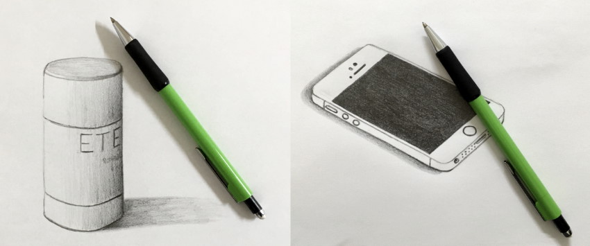 רישום בעזרת עיפרון מכני של אייפון ודאודורנט