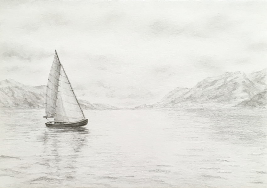 ציור בעיפרון של סירת מפרש