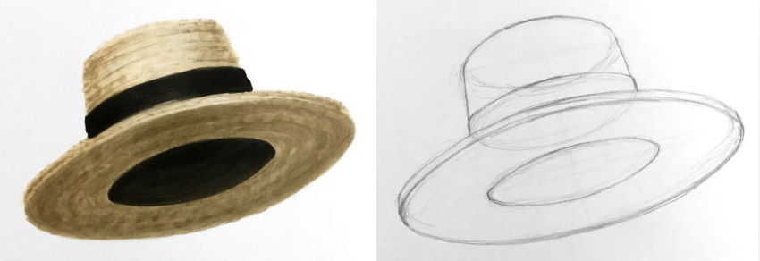 ציור של כובע קש בסגנון מגבעת מהדמיון