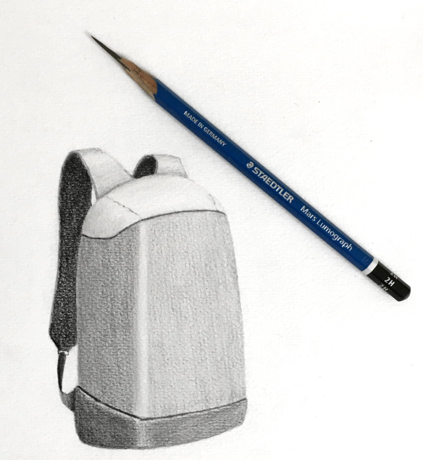 רישום בעיפרון של תיק גב