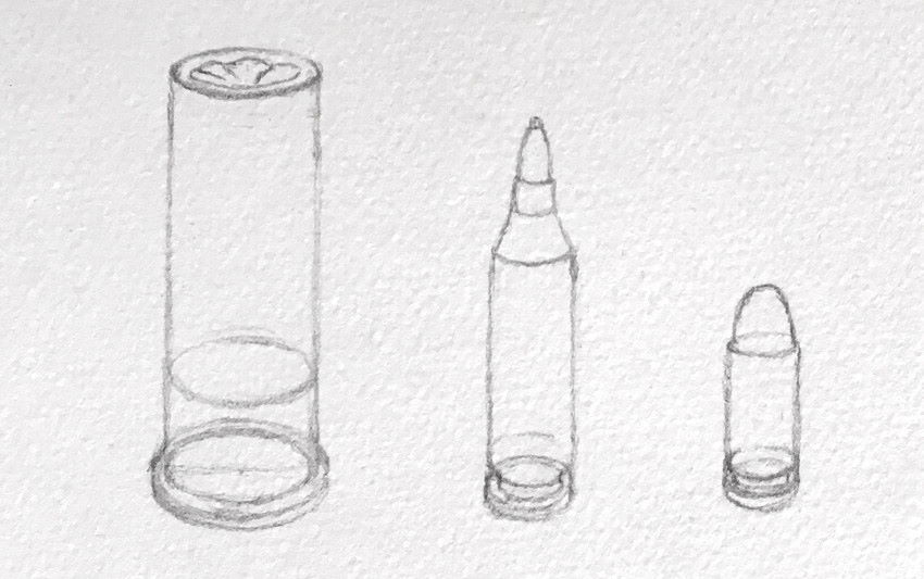 ציור קווי המתאר של קליעי אקדח ורובה