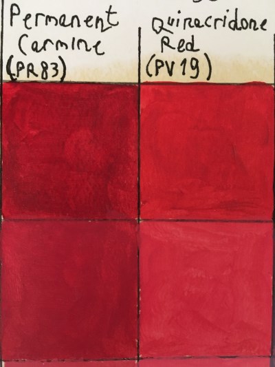 פלטת צבעי שמן אדומים, קווינקרידון וארגמן אליזרין