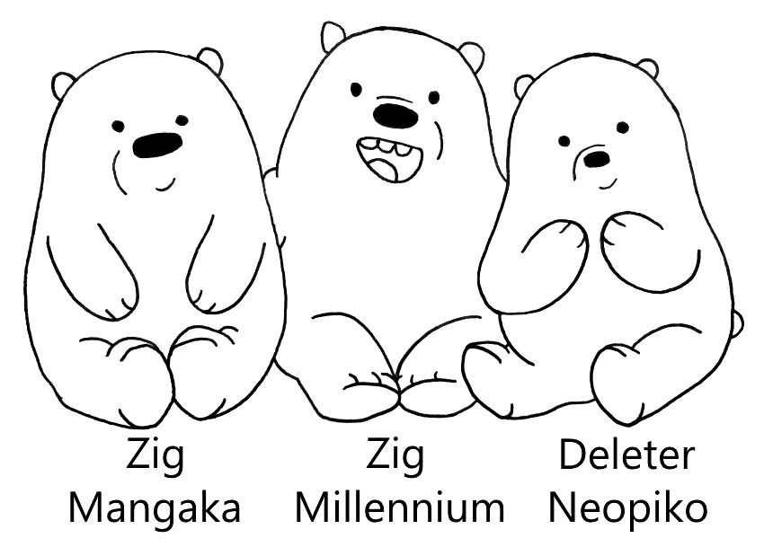 רישום בעט של ציור קומיקס שלושה דובים