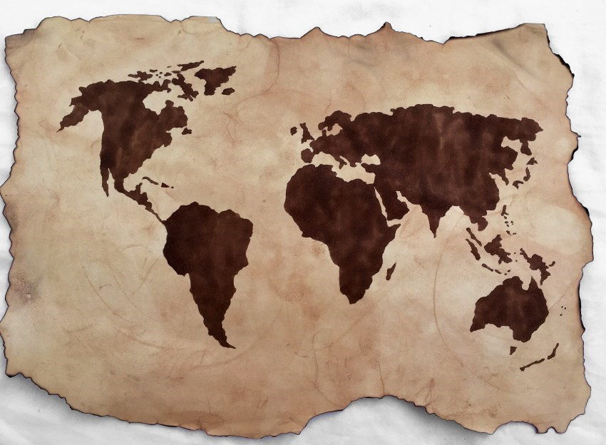 ציור מפת עולם בעלת מראה עתיק