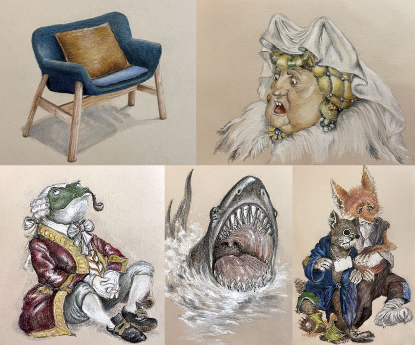 ציורים עם עפרונות צבעוניים של ענת