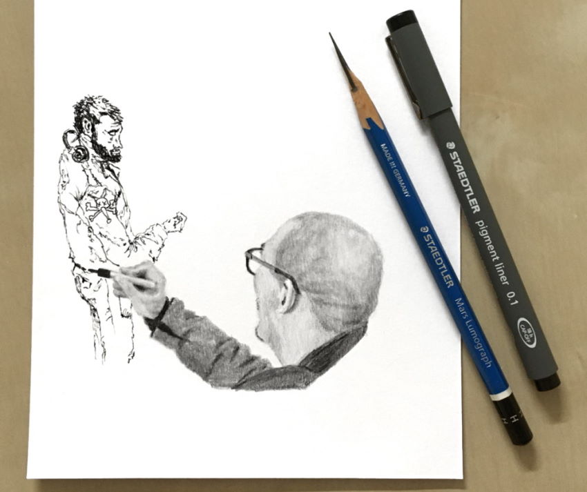 ציור פורטרט של קים גונג גי עם עיפרון גרפיט