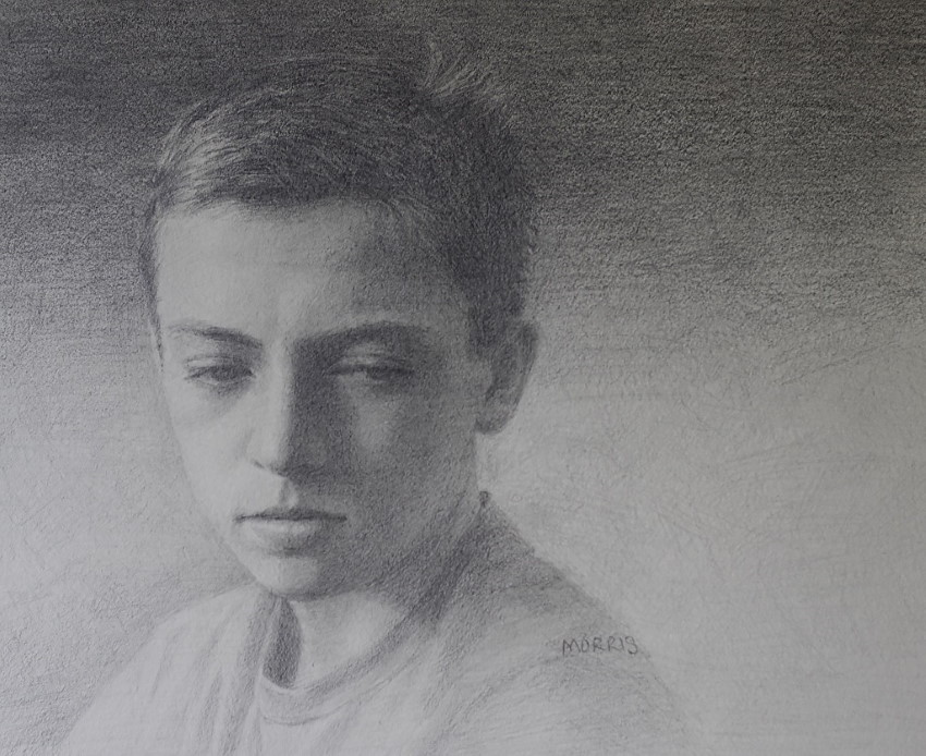 דיוקן של נער, ציור בעיפרון מאת קתי מוריס
