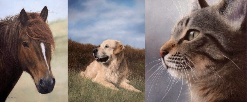 ציור דיוקנאות של כלב, חתול, וסוס, על ידי רייצל סטריבלינג