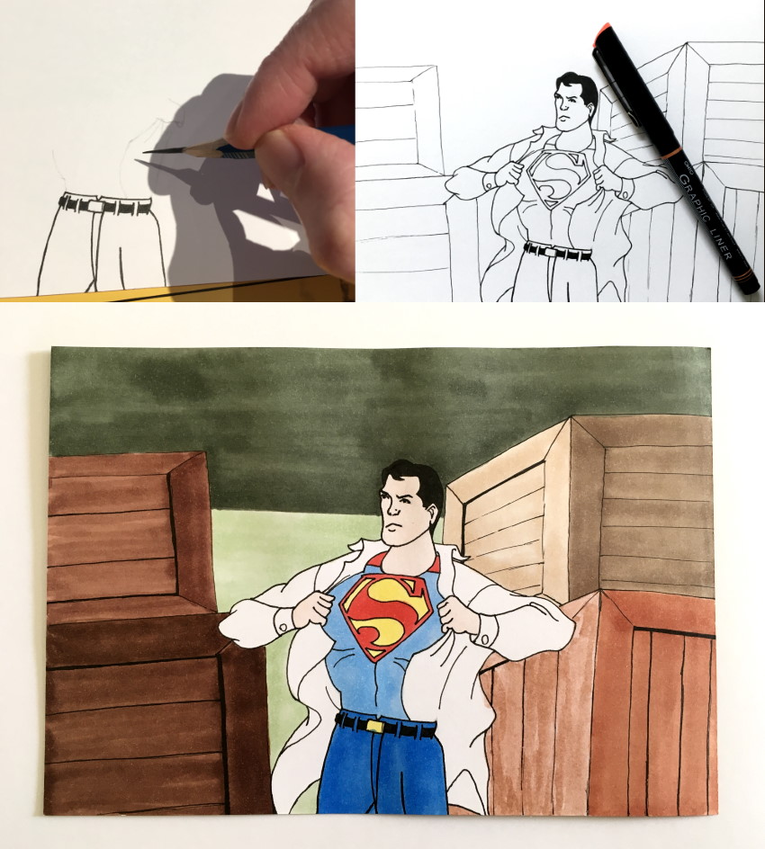 ציור קומיקס של סופרמן מסדרת טלוויזיה