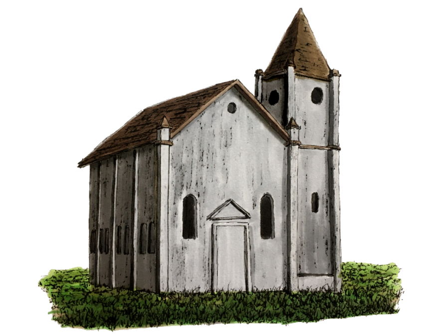 ציור של כנסייה עם מרקרים