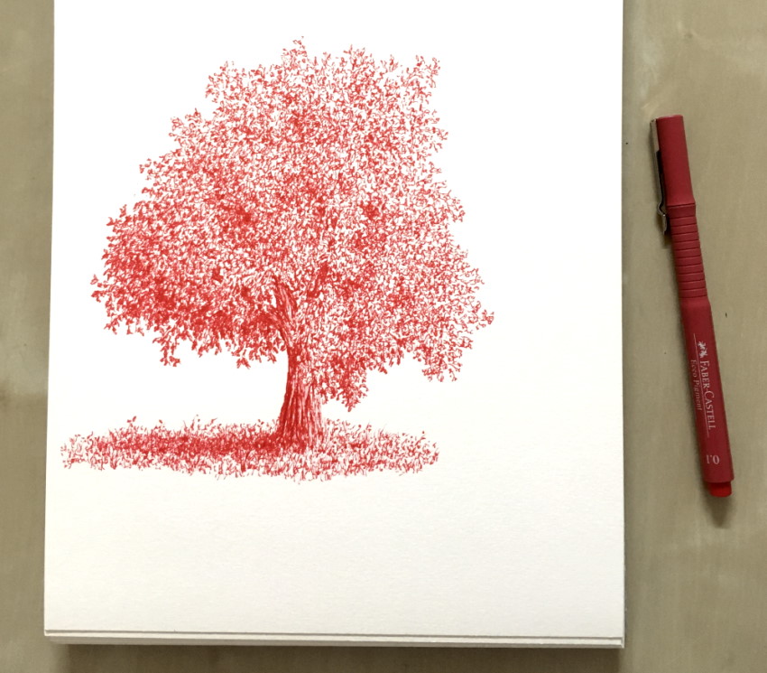 רישום בעט אדום של עץ