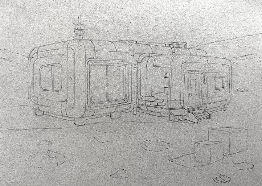 ציור סקיצה של מבנה של בית