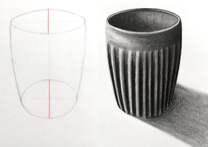 רישום בעיפרון של כוס שתיה