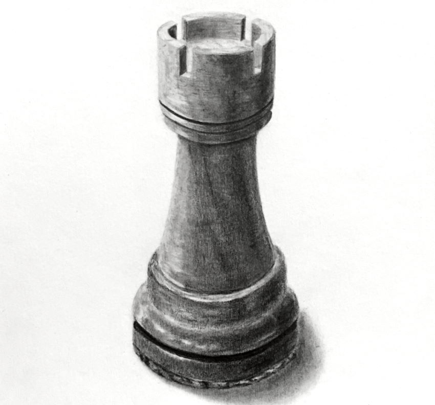 רישום בעיפרון של כלי שחמט צריח
